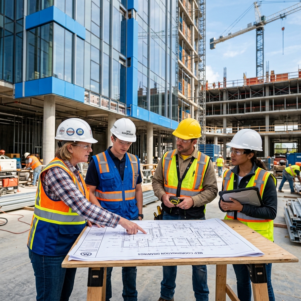 Engineers working on site with safety gear